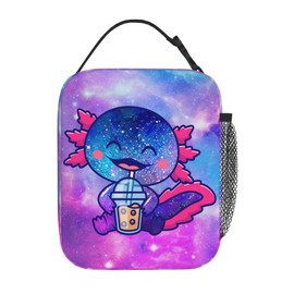 NKHFNBIO Galaxy Axolotls Lunch Box for Girls, Kawaii Insulated Kids Lunch Bag with Boba Tea Design,Cute Axolotls Lunchbox for School Daycare Travel Picnic