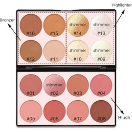 SPRINGSKY 16 Colores Paleta Contorno Maquillaje - Rubor Resaltadores Bronceador Polvo Todo En Uno Paletas de Maquillaje Kit de Contorno - Cosmética Facial Regalos para Mujer Belleza para Festivales