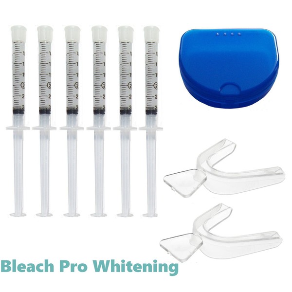 Teeth Whitening Kit 44% Carbamide Peroxide Tooth Bleaching Gel 6 Syringe Dispensers, 2 Thermo Forming Dental Tray with Storage Case.