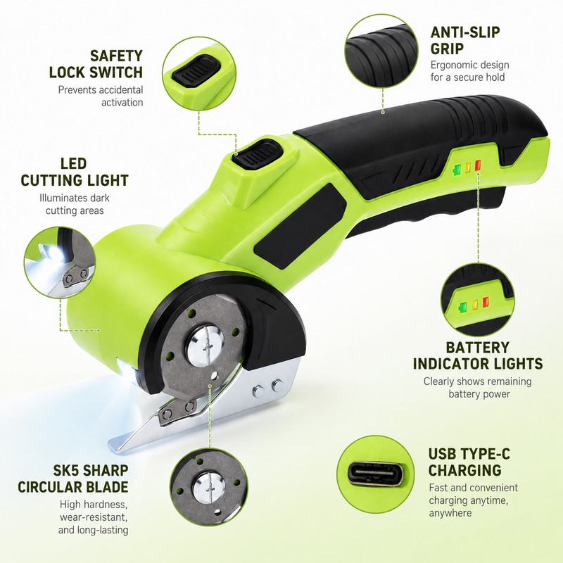 Rechargeable Electric Scissors for DIY Cutting – 2000mAh Cordless Rotary