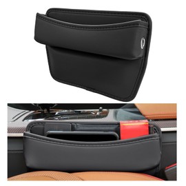 DXNQ Large Capacity Car Seat Gap Filler Organizer, Leather Car Front Seat Slot Storage Box Keeps Car Tidy, Portable Car Seat Gap Filler with 2 Charge Holes for Phones Glasses Keys Cards (Black)