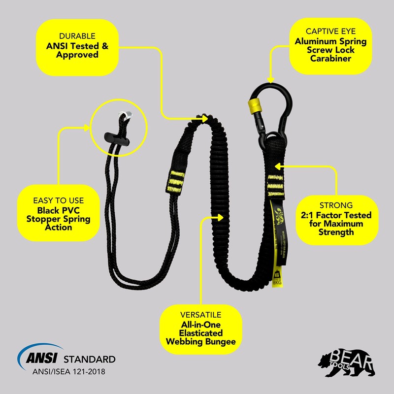 BearTOOLS ANSI-Approved Tool Lanyard with Spring Screw Lock Carabiner -