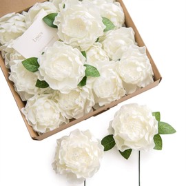 Ling's Moment Flowers 16pcs Ivory Blooming Peonies Artificial Flowers with Stem, Artificial Peony Flowers for DIY Wedding Decorations Centerpieces Bouquets Boutonnieres