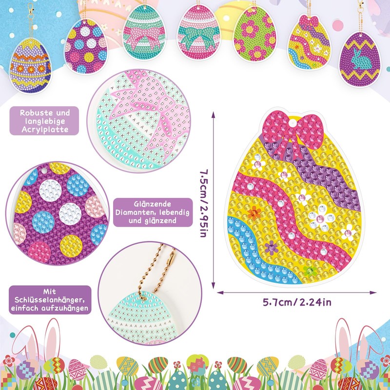SEPGLITTER Pack of 12 Diamond Art Painting Pendants Easter, 5D