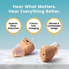 CHOSGO Rechargeable Hearing Aids for Seniors with Intelligent Noise Cancellation Clear Sound and Discreet Design OTC Hearing Aids, Comfort Fit in Ear Canal, Suitable for Various Daily Scenarios, Perfect Father’s Day Gift, Beige