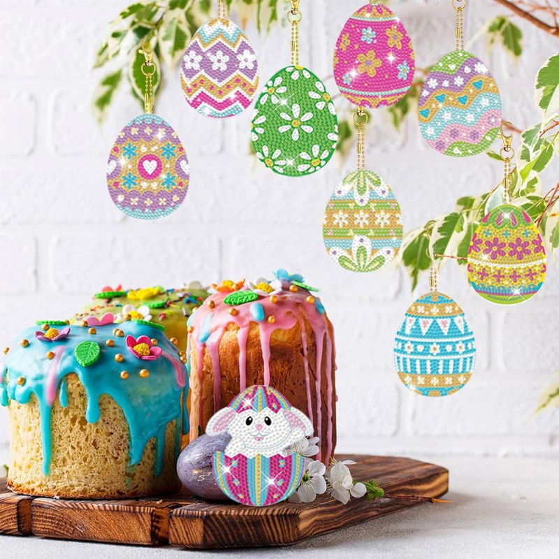 QUANMAITONG 5D Diamond Painting Easter Keyring Crafts, Pack of 12