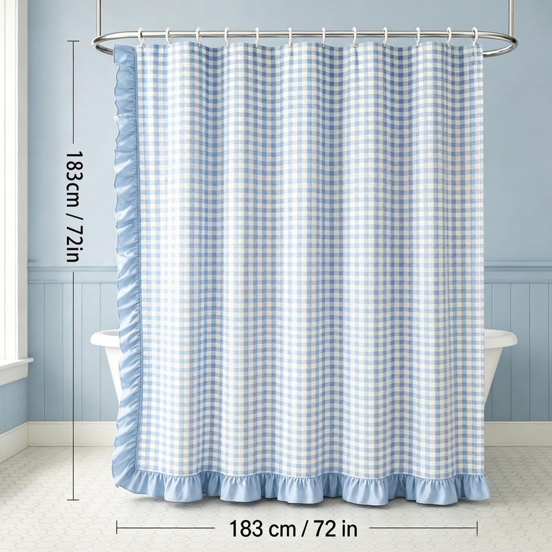 Whaline Gingham Ruffled Shower Curtain 72 x 72 Inch Blue