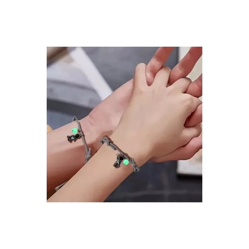 Pulsera Parejas Imán Astronauta Brilla Oscuridad Gris Ajustable AKELIN
