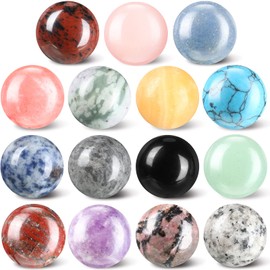 Nuenen 15 Pieces Gemstone Sphere Balls Crystals Bulk 25 mm Polished Crystal Sphere Bulk Multi-style Ball Stones Gemstones Collection Sphere Pocket Palm Crystals for Meditation Reiki Balancing