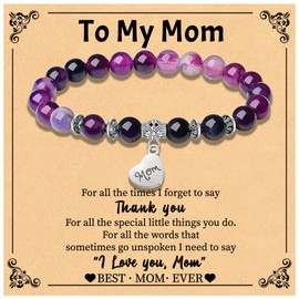 Mom Bracelet Mothers Day Gifts for Mom Grandma Nana Bonus Nature Stone Beaded Bracelet Jewelry Birthday Gifts for Grandma Grandmother Aunt Mother Wife Friends Graduation Gift (Purple)
