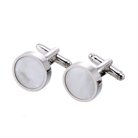 Jonwo Mother of Pearl Men Cufflinks and Tie Clip Set Regular Necktie Tie Bar Pin Cuff Links for Wedding Business Shirt Tie (Silver Cufflinks in Gift Case)