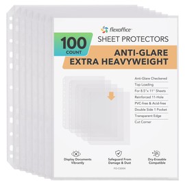FLEXOFFICE 100 Pack, Heavy Duty Sheet Protectors 8.5 x 11, Clear Finish, Top Loading 9.25 x 11.25 inch, Clear Page Protectors, Plastic Sleeves Reinforced 11-Hole Fit for 3 Ring Binder