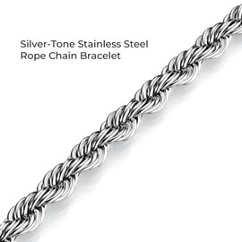 Silver Stainless Steel Rope Chain Bracelet for Women, 6mm Twisted Rope Chain, Chunky Bangle, Non-Tarnish Jewelry Gift, 7 Inch