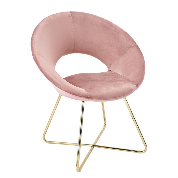 CangLong Modern Velvet Accent Upholstered Make-up Stool Home Office Guest Reception Dining Leisure Lounge Chairs with Golden Legs Set of 1, Pink