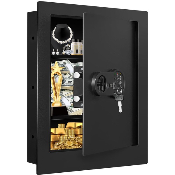 Omethey 22" Tall Fireproof Wall Safes Between the Studs 16" Centers, Electric Hidden Safe with 2 Removable Shelves, In Wall Safe for Pistols, Money, Jewelry, Medicines, Passports