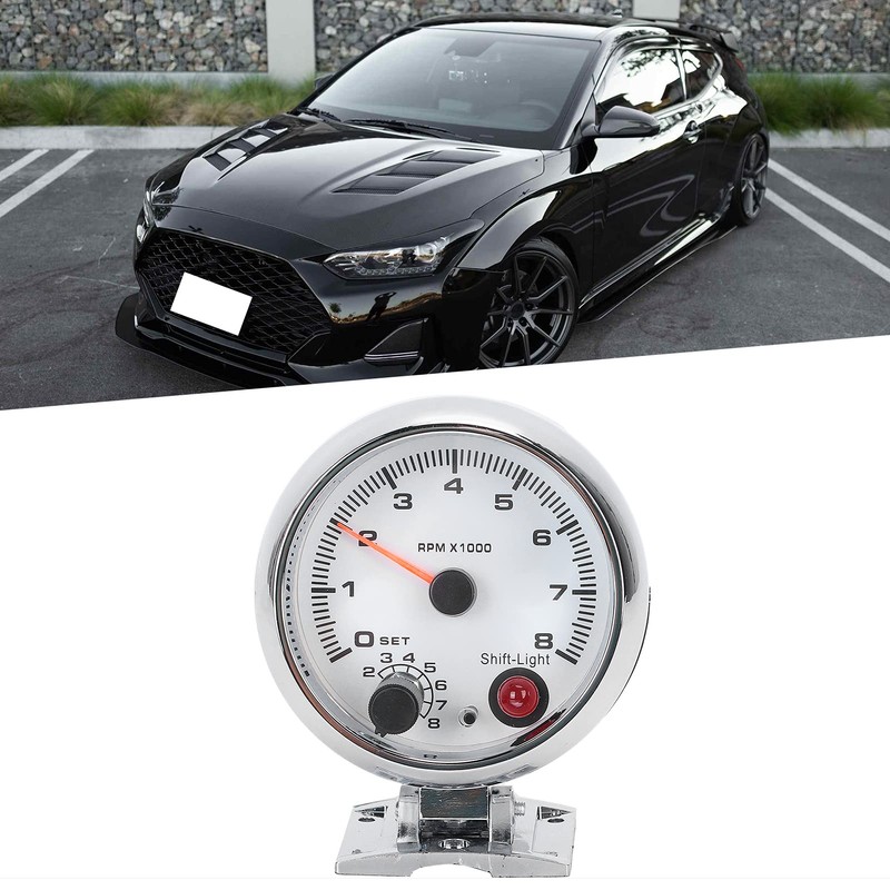 Tbest Tachometer 4 Cylinder Chrome White Switch Light 3.75" 0-8000RPM