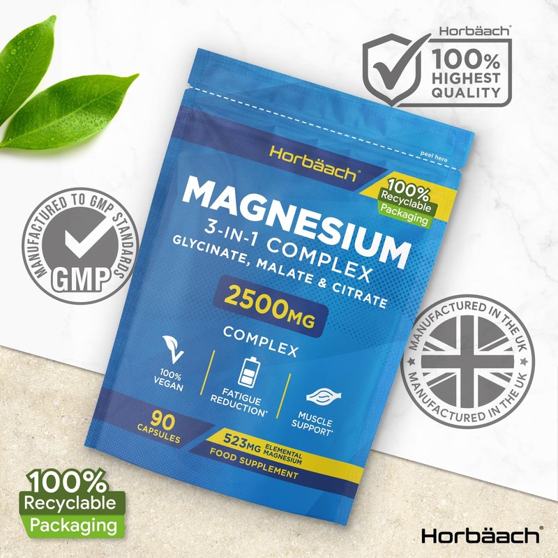 Magnesium Glycinate Supplements 2500mg | 3-in-1 Complex | 523mg Elemental
