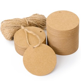 Etiquetas circulares Segarty, 200 unidades de etiquetas de regalo de papel kraft marrón con 30,5 m de cuerda de yute, etiquetas colgantes en blanco para envolver regalos, proyectos de manualidades