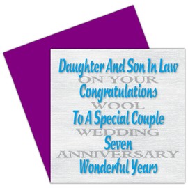 Daughter & Son In Law 7th Wedding Anniversary Card – Wool Anniversary - 7 Years - Together Always Design