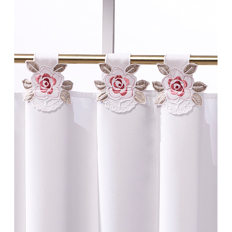 Today's Curtain Capri Reverse Embroidery Tab Top Tier 36", White/Rose,