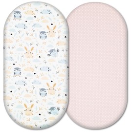 Moses Basket Fitted Sheets – 100% Cotton, Soft & Breathable Baby Bedding Set – 2-Pack Snug Fit Bassinet Sheets for Moses Baskets & Prams - Fits Mattresses Up to 76x36cm (Cute Animals & Dots)