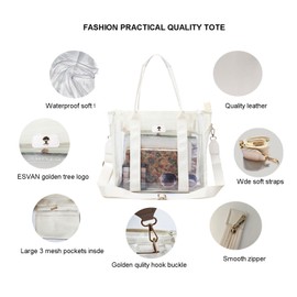Large Clear Tote Bag Stadium Approved for Stadium Events Transparent Shoulder crossbody Handbag with Adjustable Strap (White)