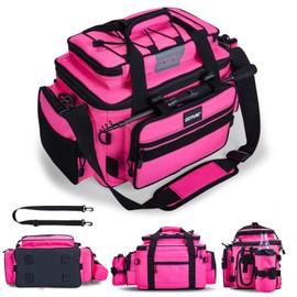 Goture Fishing Tackle Bag, Store Up to 4PCS 3700 Plus 2PCS 3600 Tackle Trays(Not Included), 600D Soft Side Gear Fishing Bag with Rod Straps,Detachable Water Bottle Pouch,Waterproof Bottom,SBS Zippers