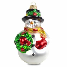 Sikora BS190 Christmas Tree Decoration Glass Ornament/Snowman with Wreath Height 9 cm