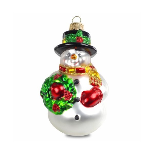Sikora BS190 Christmas Tree Decoration Glass Ornament/Snowman with Wreath Height