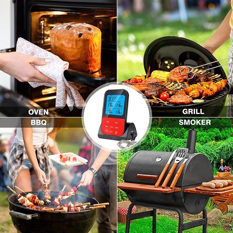 ANCLLO Dual Probe Digital Thermometer Wireless Programmable Temperature Gauge Meter