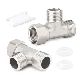 TAISHER 2 PCS 304 Stainless Steel 3 Way Right Flexible Movable Tee Connector, 3/4" MBSP x MBSP x FBSP for Sprayer, Angled Valve, Shower Arm