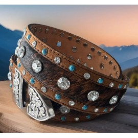 Justin DALLAS CRYSTAL Horsehair Leather Belt  Size 28  NWT C20454 List $95 Rare!