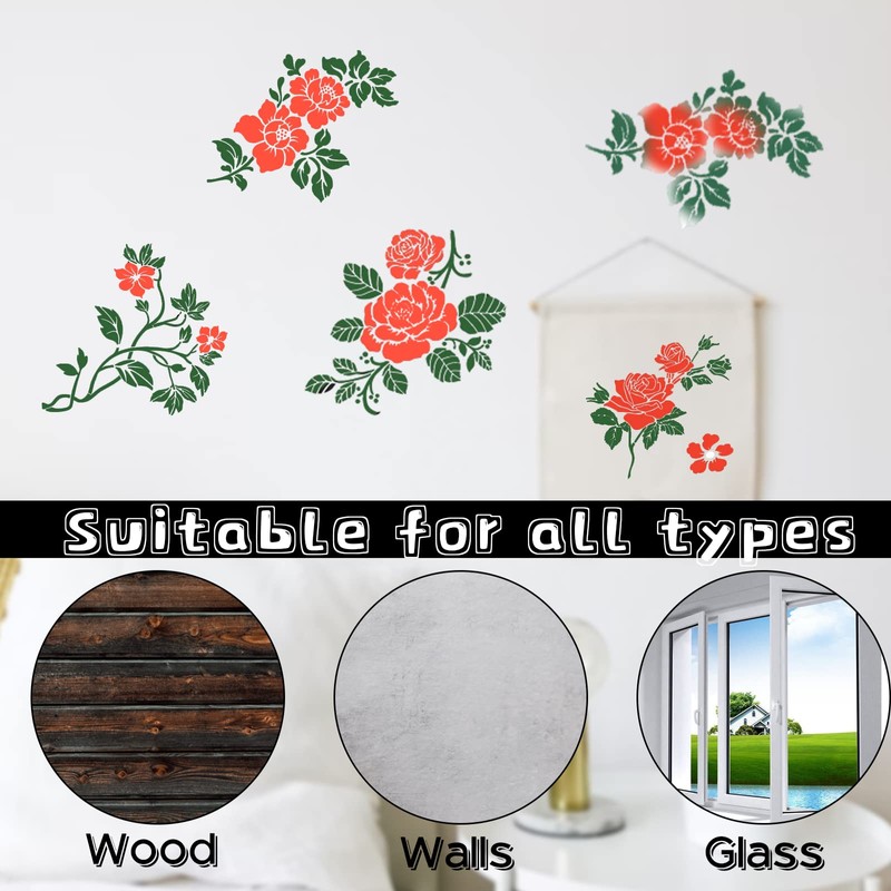 12 PCS Rose Flower Stencils - 7.8 X 7.8 Inch