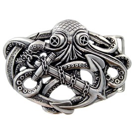 Cowboy Craft Unique Punk Buckle 3D Antique Octopus Boat Anchor Belt Buckle fits 1-1/2" Belt Strap