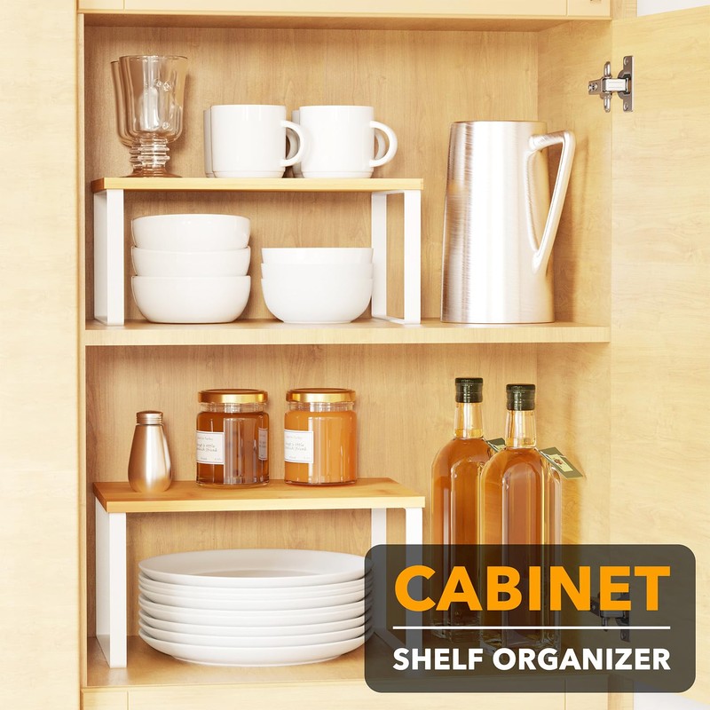 SpaceAid Cabinet Shelf Organizers 2 Pack, Kitchen Counter Rack Shelves