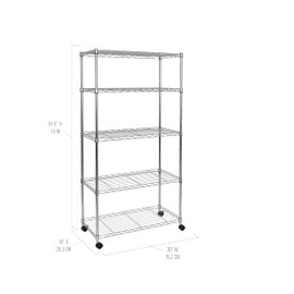 Seville Classics 5-Tier Wire Shelving with Wheels, 5-Tier, 30"" W x 14"" D (NEW MODEL), Chrome Plating, Plated Steel