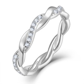 YL Twisted Rings 925 Sterling Silver Stackable Ring Cubic Zirconia Eternity Band for Women-size10