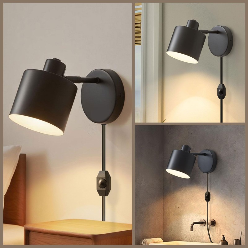 LIGHTESS Plug in Wall Sconces Set of 2 with Switch,