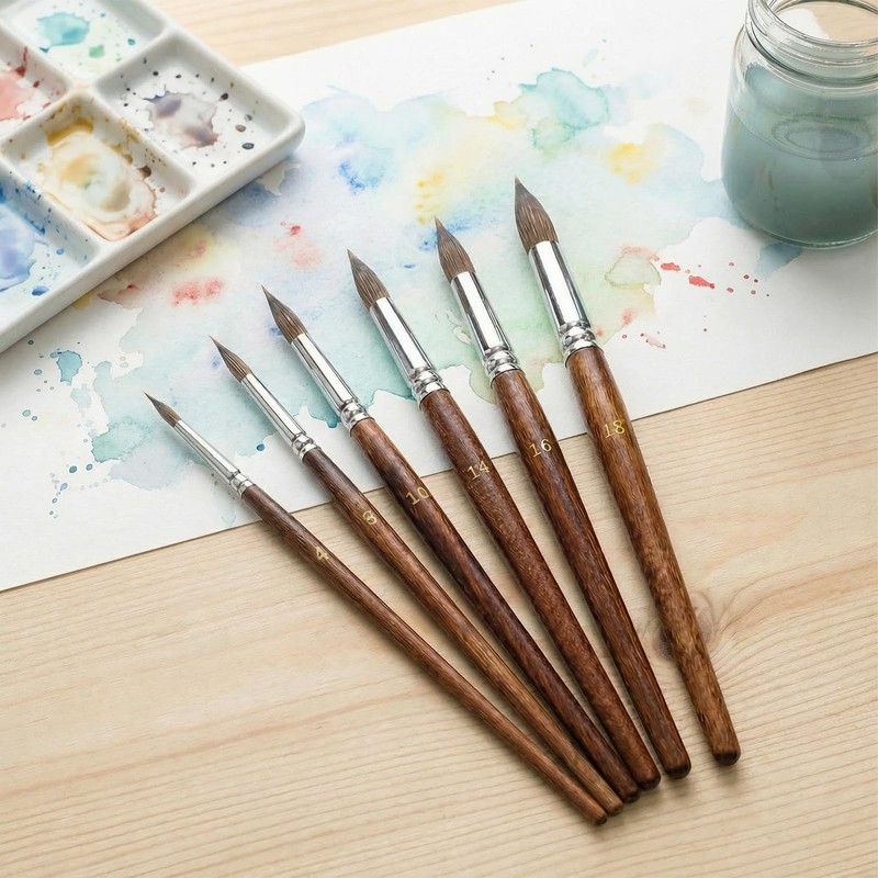 houlishu 6 Pcs Watercolor Brushes Set - Extended Needle Point