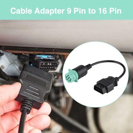 Green Type 2 Diagnostic Adapter Cable,9 Pin to 16 Pin OBD2 Truck Diagnostic Scanner Cable Adapter,Diagnostic Tool Adapter Cable Connector PVC and PE for Heavy Duty Trucks and Commercial Vehicles