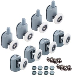 Shower Door Rollers Set of 8 Single Shower Door Runners / Wheels / Pulleys / Guides 23mm Diameter Home Bathroom DIY Replacement Parts(4 upper rollers and 4 bottom rollers)