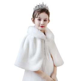 YJZQ Girls Jacket Cute Faux Fur Scarf Kids Coat Princess Faux Fur Wedding Bridal Scarf Bridal Jacket Cape Cosplay Party Costume Evening Dress Accessories Wedding Bridal Scarf White, white xxlarge, 3XL