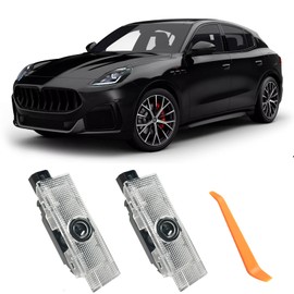 2PCS Never Fade Car Door Lights Logo Compatible with Maserati Accessories, Ghost Shadow Welcome Puddle Projection Light for Maserati Quattroporte Ghibli Grecale Levante (Grecale Logo)