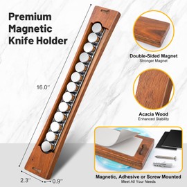 16 Inch Magnetic Knife Holder for Wall, Solid Acacia Wood Knife Magnetic Strip for Fridge, No Drill Wall Mount Knife Magnet Tool Bar, Wooden Knives Rack Block for Kitchen Utensil Organizer RV Storage