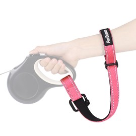 PetBonus Dog Leash Wrist Strap, Safety Strap for Retractable Leash, Lockable Reflective Short Dog Lead with Adjustable Soft Padded Handle for Walking, Extra Layer Security for Pet Stroller (Pink)