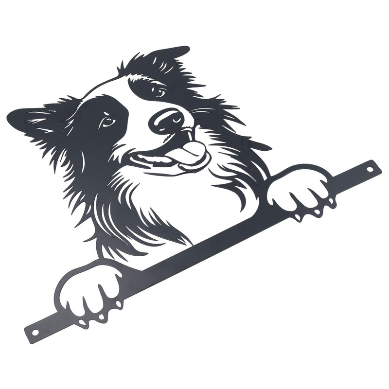 AB Tools Black Metal Peeking Collie Silhouette with Fixing Plate