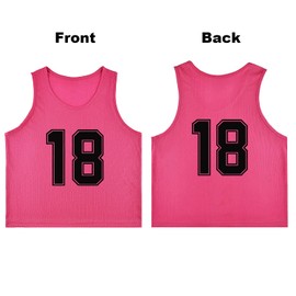 RE-HUO Set of 12 Numbered (13-24) Soccer Vests/Sport Pinnies/Training Bibs with Free Carry Bag(Pink13-24,XL)