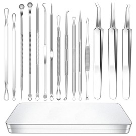 2022 Latest 15 Piece Pimple Popper Tool Set, Blackhead Remover, Comedones, Acne Extractor, Professional Sharp Stainless Steel Blemishes, Pimple Tools with Metal Case