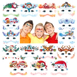 Partywind Christmas Face Temporary Tattoos for Kids, Waterproof Face Tattoo Stickers for Christmas Party Supplies Favors, Surprise Kids Stocking Stuffers Goodie Bag Fillers, Xmas Holiday Decorations