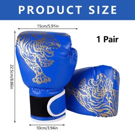 PLUSHCEWT Kids Boxing Gloves Training Sparring Gloves PU Tiger Pattern Boxing Gloves for Punch Bag Kickboxing Combat in the Age Group 3-12 Years (Blue)